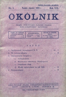 Okólnik Związku Stowarzyszeń Młodzieży Polskiej Ziemi Sandomiersko - Radomskiej, 1928, R. 8, nr 1