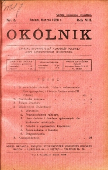 Okólnik Związku Stowarzyszeń Młodzieży Polskiej Ziemi Sandomiersko - Radomskiej, 1928, R. 8, nr 3