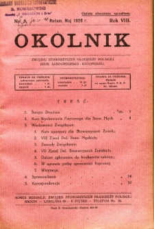 Okólnik Związku Stowarzyszeń Młodzieży Polskiej Ziemi Sandomiersko - Radomskiej, 1928, R. 8, nr 5