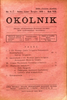 Okólnik Związku Stowarzyszeń Młodzieży Polskiej Ziemi Sandomiersko - Radomskiej, 1928, R. 8, nr 7-8
