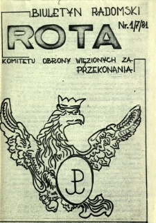 Biuletyn Radomski ROTA Komitetu Obrony Więzionych za Przekonania, 1981, nr 1/7/81