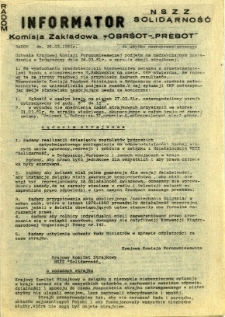 Informator NSZZ Solidarność : Komisja Zakładowa -OBRŚOT-"PREBOT", 1981, 1981-03-26
