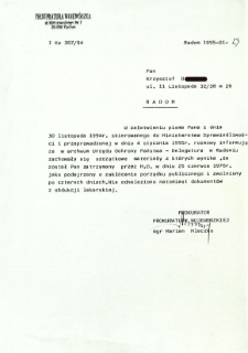 W załatwieniu pisma Pana z dnia ...