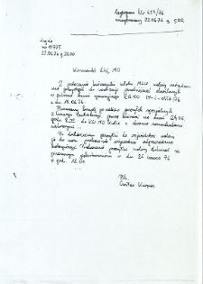 Szyfrogram Nr 454/76, rozszyfrowany 23.06.76 g. 5.00