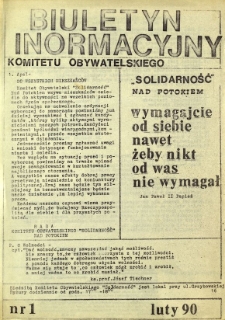 Biuletyn Informacyjny Komitetu Obywatelskiego "Solidarność" Nad Potokiem, R. 1990, nr 1