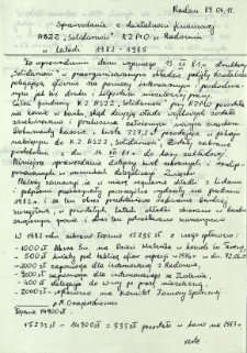 Sprawozdanie z działalności finansowej NSZZ "Solidarność" RZMO w Radomiu w latach 1982-1985