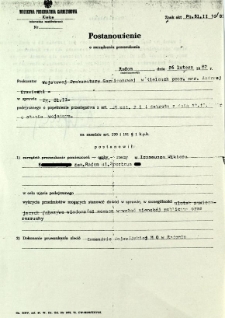 Postanowienie o zarządzeniu przeszukania, z dnia 26 lutego 1982 r.