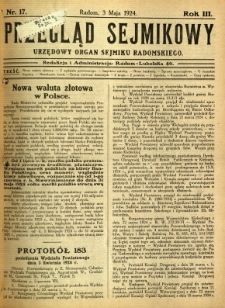 Przegląd Sejmikowy : Urzędowy Organ Sejmiku Radomskiego, 1924, R. 3, nr 17