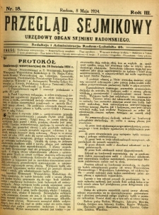 Przegląd Sejmikowy : Urzędowy Organ Sejmiku Radomskiego, 1924, R. 3, nr 18