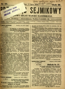 Przegląd Sejmikowy : Urzędowy Organ Sejmiku Radomskiego, 1924, R. 3, nr 26