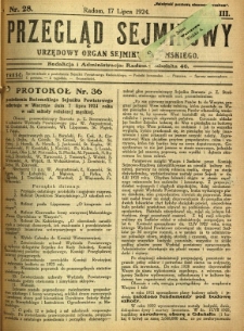Przegląd Sejmikowy : Urzędowy Organ Sejmiku Radomskiego, 1924, R. 3, nr 28