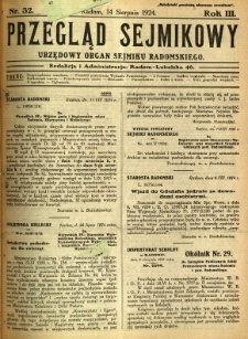 Przegląd Sejmikowy : Urzędowy Organ Sejmiku Radomskiego, 1924, R. 3, nr 32