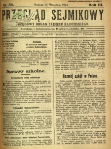 Przegląd Sejmikowy : Urzędowy Organ Sejmiku Radomskiego, 1924, R. 3, nr 36