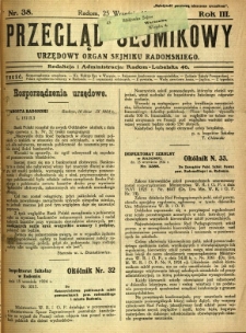 Przegląd Sejmikowy : Urzędowy Organ Sejmiku Radomskiego, 1924, R. 3, nr 38