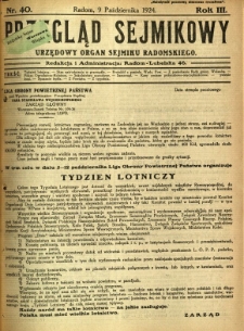 Przegląd Sejmikowy : Urzędowy Organ Sejmiku Radomskiego, 1924, R. 3, nr 40