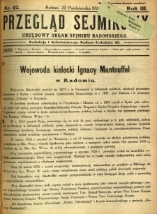 Przegląd Sejmikowy : Urzędowy Organ Sejmiku Radomskiego, 1924, R. 3, nr 42