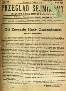 Przegląd Sejmikowy : Urzędowy Organ Sejmiku Radomskiego, 1924, R. 3, nr 48