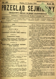 Przegląd Sejmikowy : Urzędowy Organ Sejmiku Radomskiego, 1924, R. 3, nr 49