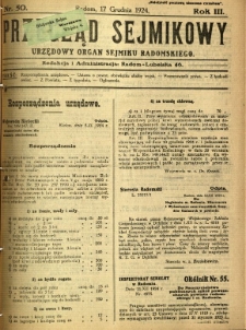 Przegląd Sejmikowy : Urzędowy Organ Sejmiku Radomskiego, 1924, R. 3, nr 50
