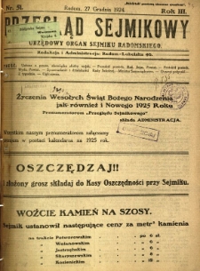 Przegląd Sejmikowy : Urzędowy Organ Sejmiku Radomskiego, 1924, R. 3, nr 51