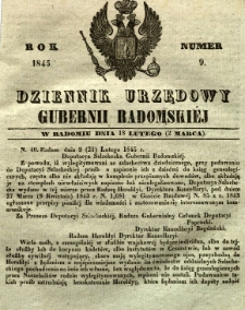 Dziennik Urzędowy Gubernii Radomskiej, 1845, nr 9