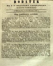 Dziennik Urzędowy Gubernii Radomskiej, 1845, nr 15, dod. I