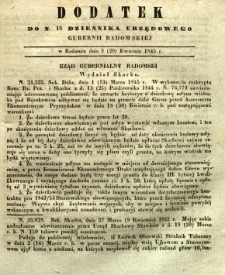 Dziennik Urzędowy Gubernii Radomskiej, 1845, nr 16, dod. I
