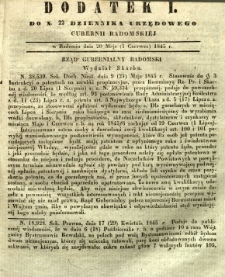 Dziennik Urzędowy Gubernii Radomskiej, 1845, nr 22, dod. I