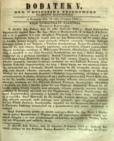 Dziennik Urzędowy Gubernii Radomskiej, 1845, nr 35, dod. V