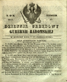 Dziennik Urzędowy Gubernii Radomskiej, 1845, nr 43