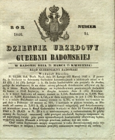 Dziennik Urzędowy Gubernii Radomskiej, 1846, nr 14