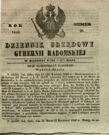 Dziennik Urzędowy Gubernii Radomskiej, 1846, nr 20