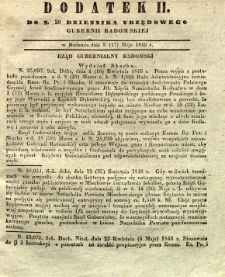 Dziennik Urzędowy Gubernii Radomskiej, 1846, nr 20, dod. II