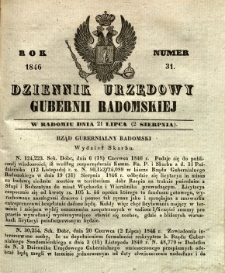 Dziennik Urzędowy Gubernii Radomskiej, 1846, nr 31