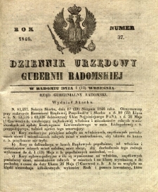 Dziennik Urzędowy Gubernii Radomskiej, 1846, nr 37