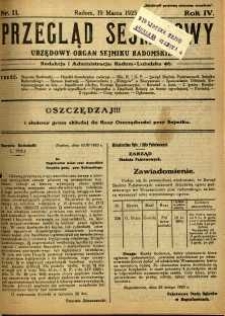 Przegląd Sejmikowy : Urzędowy Organ Sejmiku Radomskiego, 1925, R. 4, nr 11