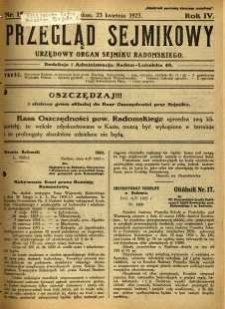 Przegląd Sejmikowy : Urzędowy Organ Sejmiku Radomskiego, 1925, R. 4, nr 15