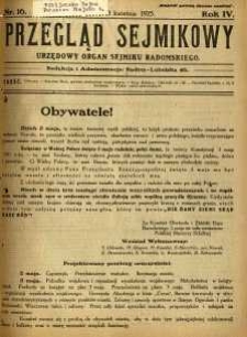 Przegląd Sejmikowy : Urzędowy Organ Sejmiku Radomskiego, 1925, R. 4, nr 16