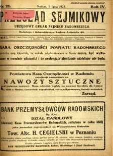 Przegląd Sejmikowy : Urzędowy Organ Sejmiku Radomskiego, 1925, R. 4, nr 26