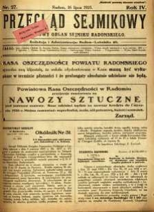 Przegląd Sejmikowy : Urzędowy Organ Sejmiku Radomskiego, 1925, R. 4, nr 27
