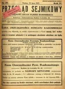 Przegląd Sejmikowy : Urzędowy Organ Sejmiku Radomskiego, 1925, R. 4, nr 29