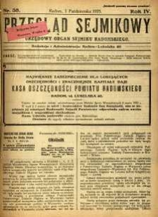 Przegląd Sejmikowy : Urzędowy Organ Sejmiku Radomskiego, 1925, R. 4, nr 38