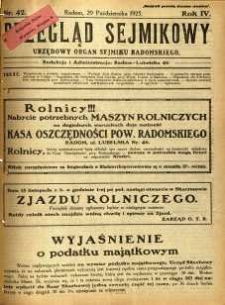 Przegląd Sejmikowy : Urzędowy Organ Sejmiku Radomskiego, 1925, R. 4, nr 42