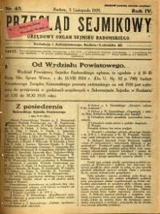 Przegląd Sejmikowy : Urzędowy Organ Sejmiku Radomskiego, 1925, R. 4, nr 43