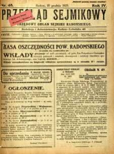 Przegląd Sejmikowy : Urzędowy Organ Sejmiku Radomskiego, 1925, R. 4, nr 48