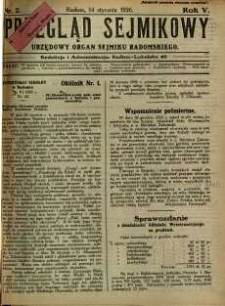 Przegląd Sejmikowy : Urzędowy Organ Sejmiku Radomskiego, 1926, R. 5, nr 2