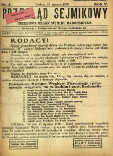 Przegląd Sejmikowy : Urzędowy Organ Sejmiku Radomskiego, 1926, R. 5, nr 4