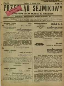 Przegląd Sejmikowy : Urzędowy Organ Sejmiku Radomskiego, 1926, R. 5, nr 6