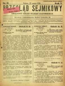 Przegląd Sejmikowy : Urzędowy Organ Sejmiku Radomskiego, 1926, R. 5, nr 12