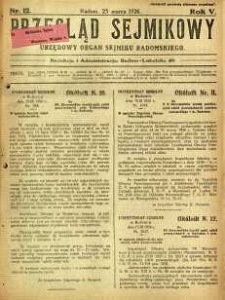 Przegląd Sejmikowy : Urzędowy Organ Sejmiku Radomskiego, 1926, R. 5, nr 12